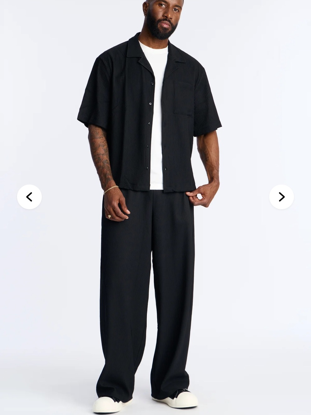 Men's Black Short Sleeve Button Shirt & Slim Slit Pants Set (NEW WITH TAGS)